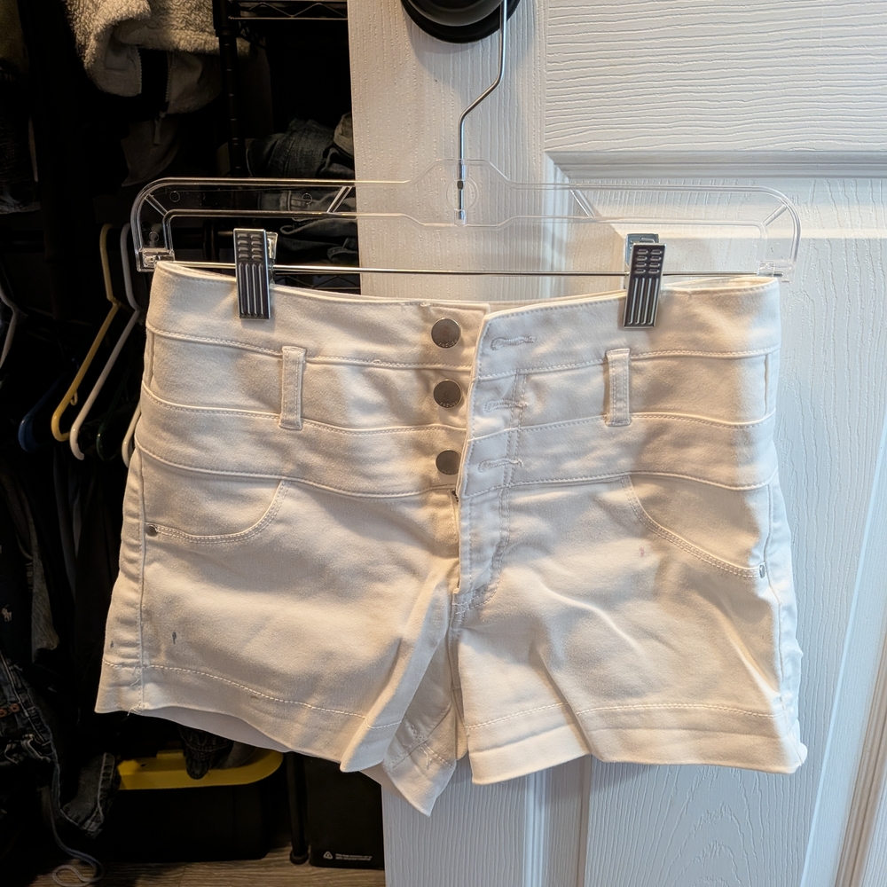 Refuge High Waist Cream Denim Shorts